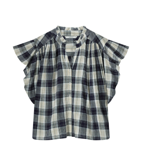 Summum Sleeveless Blouse Crinkle Check  Blauw 2s3276-12217