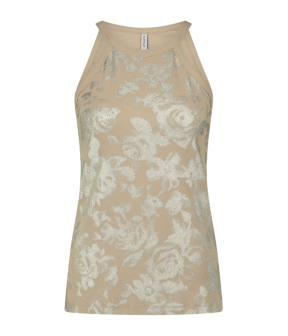 Summum Halter Rib Top Printed Tops Beige 3s5157-30691