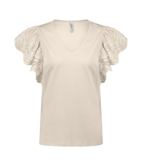 Summum Butterfly Sleeve Top With Lace Tops Beige 3s5025-30609