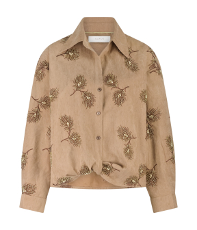 Nukus Iris Blouse Embroidery Blouses Camel Nkf02078