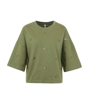 Summum 3/4 Sleeve Embellished Sweatshirt  Groen 3s5107-30656