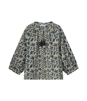 Summum 3/4 Sleeve Top Block Print  Blauw 2s3120-12212