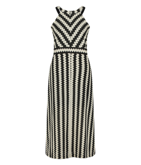 Summum Quinty: Long Halter Fine Crochet Dress Jurken Zwart 5s1613-30699