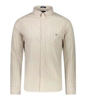 Gant Reg Cotton Lange Mouw Overhemden Beige Reg Cotton Linen Stripe