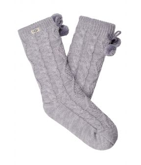 Pom fleece huis sokken grijs