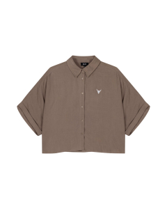 Alix The Label Ladies Woven Oversized Crinkle Blouse Blouses Taupe 2604943698