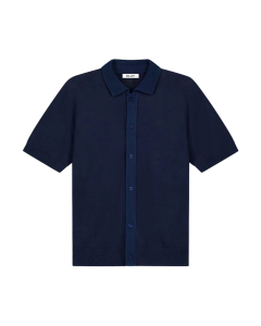 Olaf Linen Knitted Ss Polo Polos Donkerblauw M250702