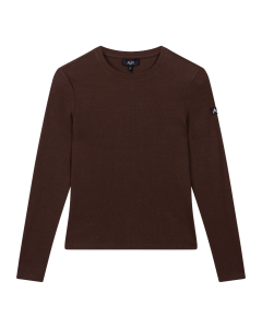 Alix The Label Ladies Knitted Rib Longsleeve T-shirt Longsleeves Donkerbruin 2608870945
